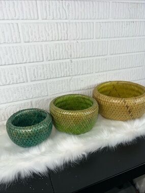 Bambu Green and Natural Rattan Basket Set - Home Accents
